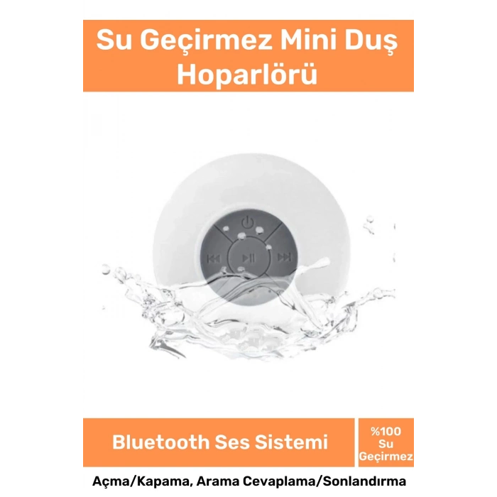Deluxe Serisi Vantuzlu Su Geçirmez Şarjlı Mini Bluetooth Özellikli Beyaz Duş Kamp Sahil Hoparlörü