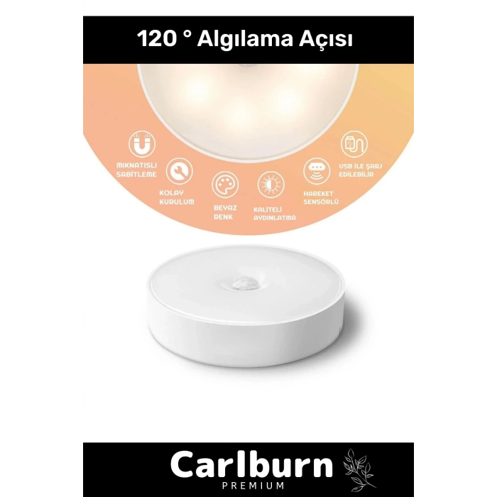 Özel Üretim Mıknatıslı 3 Mod Pratik Hareket Sensörlü 8 Ledli Usb Şarjlı Beyaz Işık Gece Lambası