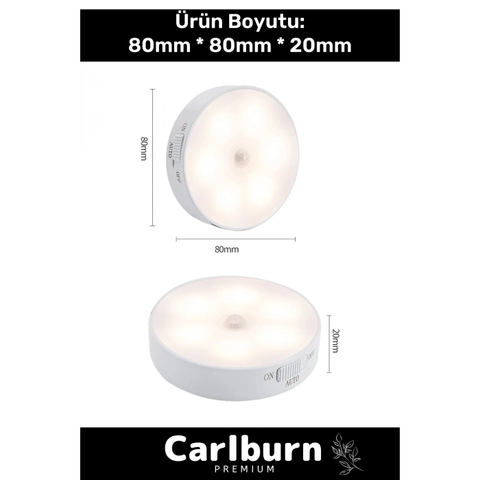 Özel Üretim Mıknatıslı 3 Mod Pratik Hareket Sensörlü 8 Ledli Usb Şarjlı Beyaz Işık Gece Lambası