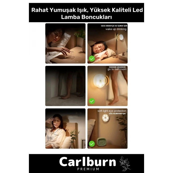 Özel Üretim Mıknatıslı 3 Mod Pratik Hareket Sensörlü 8 Ledli Usb Şarjlı Beyaz Işık Gece Lambası
