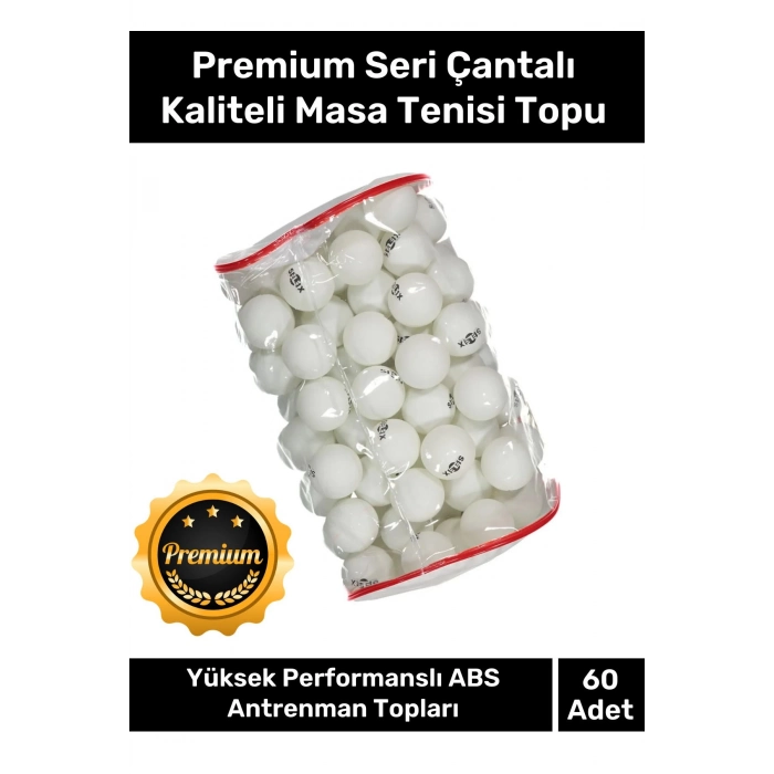 Premium Seri Çantalı Kaliteli Masa Tenisi Etkinlik 60 Adet Beyaz Canlı Pinpon Topu