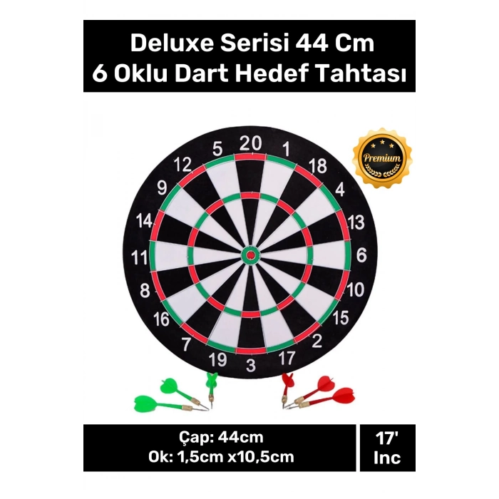 Premium Seri Kaliteli 17 Her Yaş Için Iç Dış 44 Cm Kız Erkek Çocuk 6 Ok Dart Ahşap Hedef Tahtası