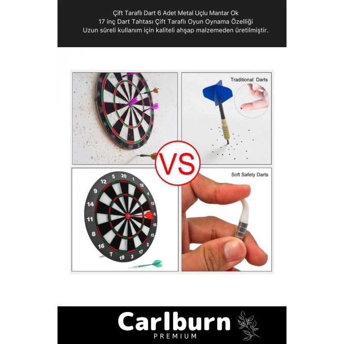 Premium Seri Kaliteli 17 Her Yaş Için Iç Dış 44 Cm Kız Erkek Çocuk 6 Ok Dart Ahşap Hedef Tahtası