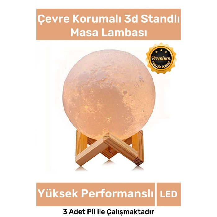 Premium Seri Çevre Korumalı 3d Standlı Küre Dekoratif Yüksek Performanslı Led Ay Gece Masa Lambası