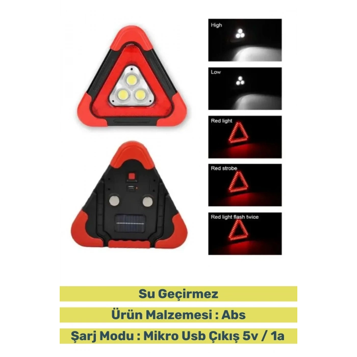 Premium Su Geçirmez Sızdırmaz 3 Ledli Solar Üçgen Reflektör Güneş Enerjili Refluj Araba Oto Lambası