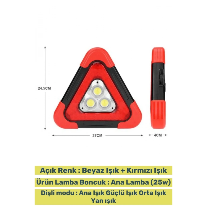 Premium Su Geçirmez Sızdırmaz 3 Ledli Solar Üçgen Reflektör Güneş Enerjili Refluj Araba Oto Lambası