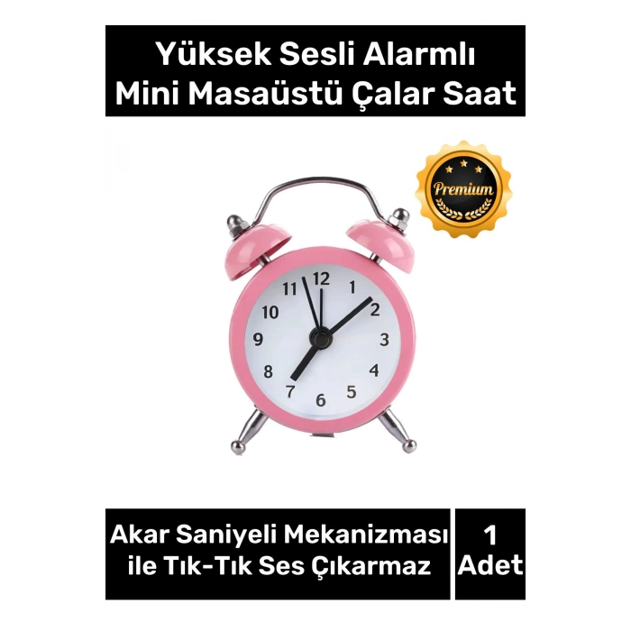 Yüksek Sesli Alarmlı Pilli Dekoratif Çift Çanlı Mini Masaüstü Analog Dekoratif Çalar Saat