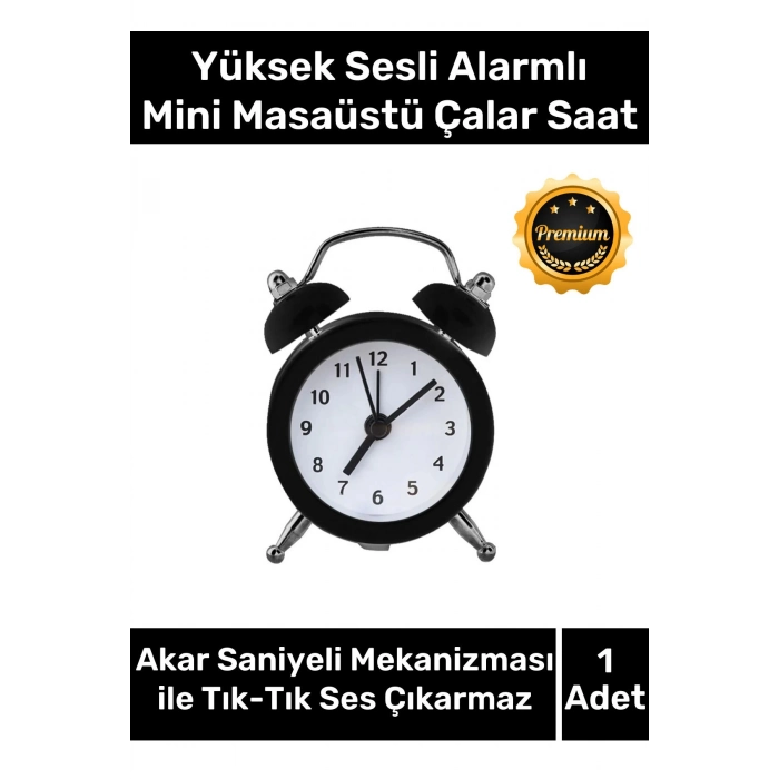 Premium Yüksek Sesli Alarmlı Pilli Dekoratif Çift Çanlı Mini Masaüstü Analog Dekoratif Çalar Saat