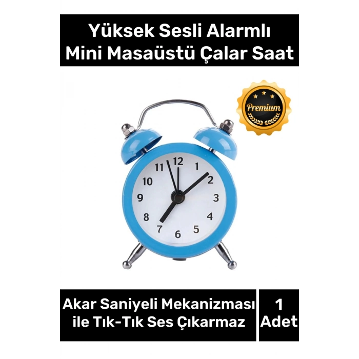 Yüksek Sesli Alarmlı Pilli Dekoratif Çift Çanlı Mini Masaüstü Analog Dekoratif Çalar Saat
