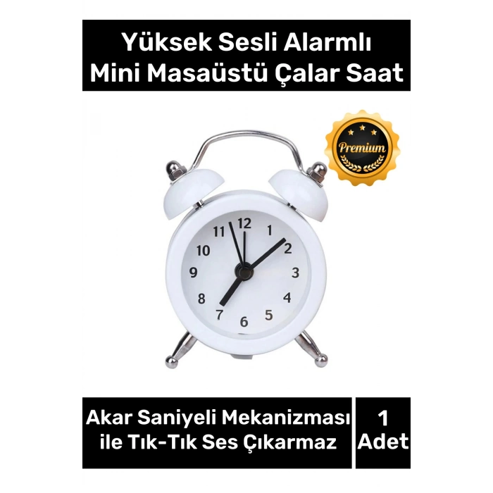 Premium Yüksek Sesli Alarmlı Pilli Dekoratif Çift Çanlı Mini Masaüstü Analog Dekoratif Çalar Saat