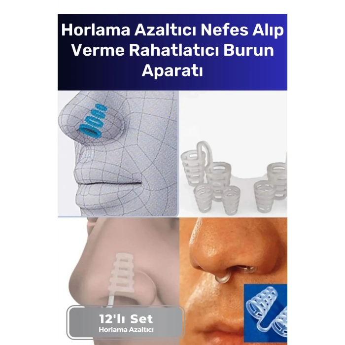 Premium Horlama Azaltıcı Nefes Alıp Verme Rahatlatıcı Uyku Önleyici Burun Delik Aparatı 12li Set