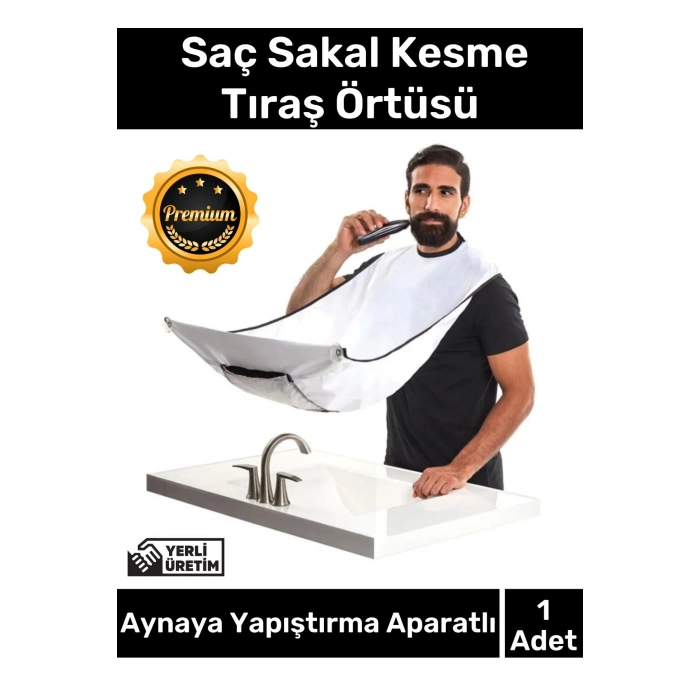 Premium Pratik Vakumlu Aynaya Yapıştırma Aparatlı Evde Saç Sakal Kesme Beyaz Tıraş Örtüsü