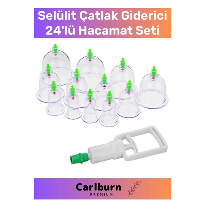 Premium Series Selülit Çatlak Giderici Vakumlu Masaj Aleti 24lü Kupa Hacamat Seti