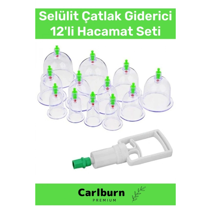 Premium Series Selülit Çatlak Giderici Vakumlu Masaj Aleti 12li Kupa Hacamat Seti