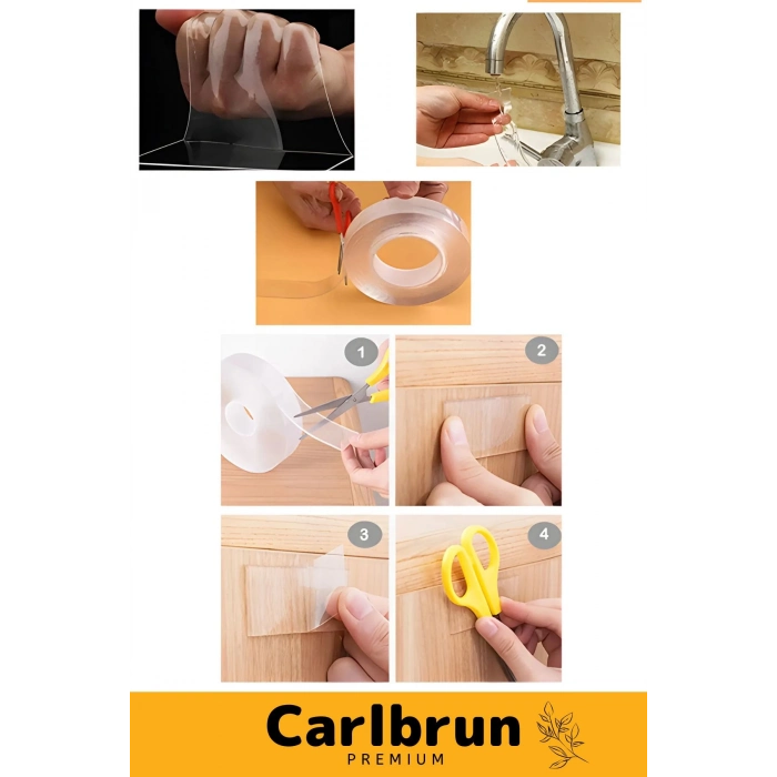 Deluxe Ultra Süper Güçlü Yüksek Mukavemetli Nano Teknolojili Çift Taraflı Şeffaf 3 mt Bant 2 Adet