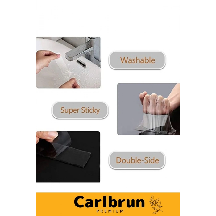 Deluxe Ultra Süper Güçlü Yüksek Mukavemetli Nano Teknolojili Çift Taraflı Şeffaf 3 mt Bant 5 Adet