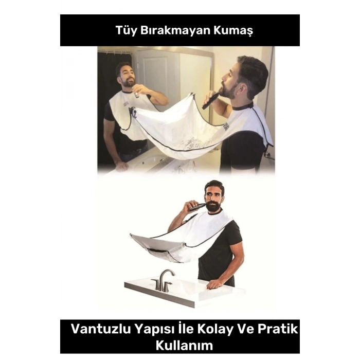 Premium Pratik Vakumlu Aynaya Yapıştırma Aparatlı Evde Saç Sakal Kesme Beyaz Tıraş Örtüsü - 2 Adet