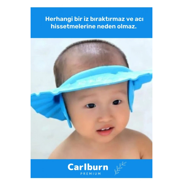 Bebek Duş Başlığı Ayarlanabilir Düğmeli Çocuk Küvet Göze Su Kaçırmayan Mavi Banyo Şapkası - 2 Adet