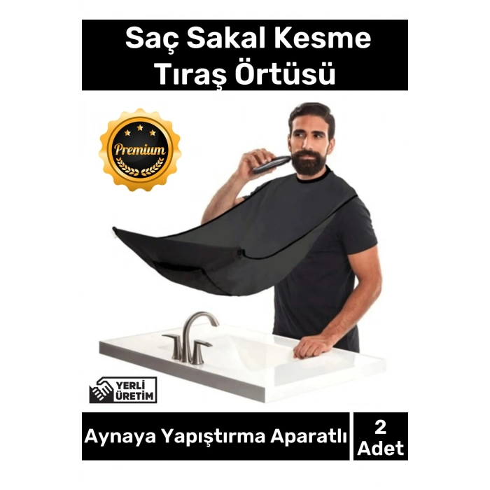 Premium Pratik Vakumlu Aynaya Yapıştırma Aparatlı Evde Saç Sakal Kesme Siyah Tıraş Örtüsü - 2 Adet