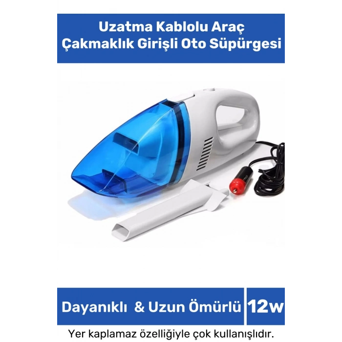 Premium Serisi Otomobil Kaliteli 12v Uzatma Kablolu Kuvvetli Araç Çakmaklık Girişli Oto Süpürgesi