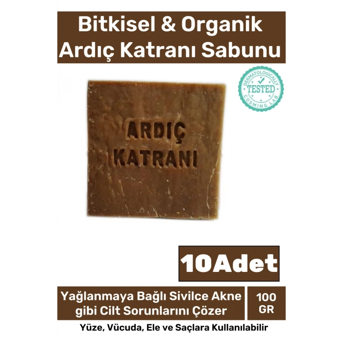 %100 Doğal Bitkisel El Yüz Vücut Saç Cilt Orijinal Vegan 10lu Ardıç Katranı Sabunu