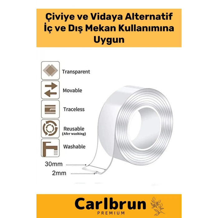 Ultra Süper Güçlü Yüksek Mukavemetli Nano Teknolojili Çift Taraflı Şeffaf 3 mt Bant 10 Adet