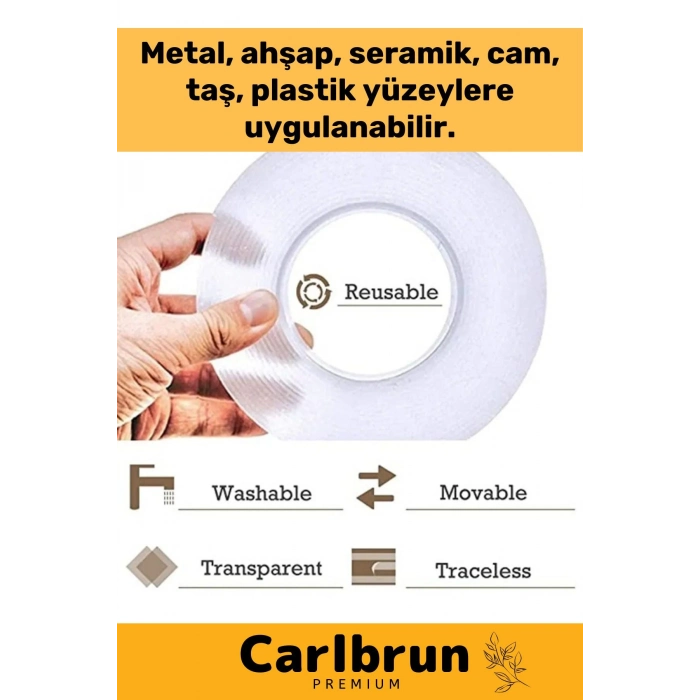 Ultra Süper Güçlü Yüksek Mukavemetli Nano Teknolojili Çift Taraflı Şeffaf 3 mt Bant 10 Adet