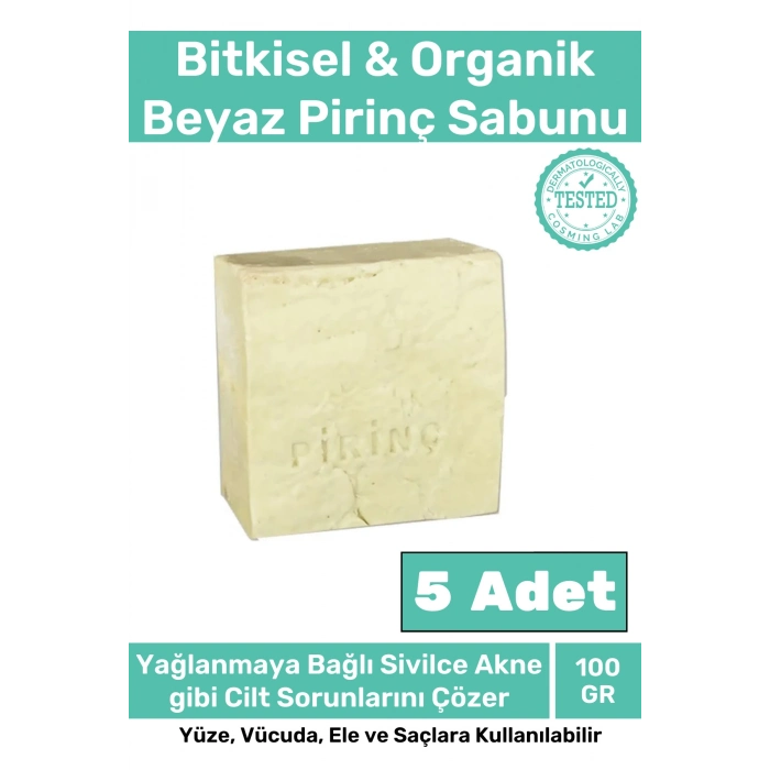 %100 Doğal Koku Yüz Cilt Beyazlatıcı Organik Nemlendirici Beyaz Pirinç Sabunu 5li Set