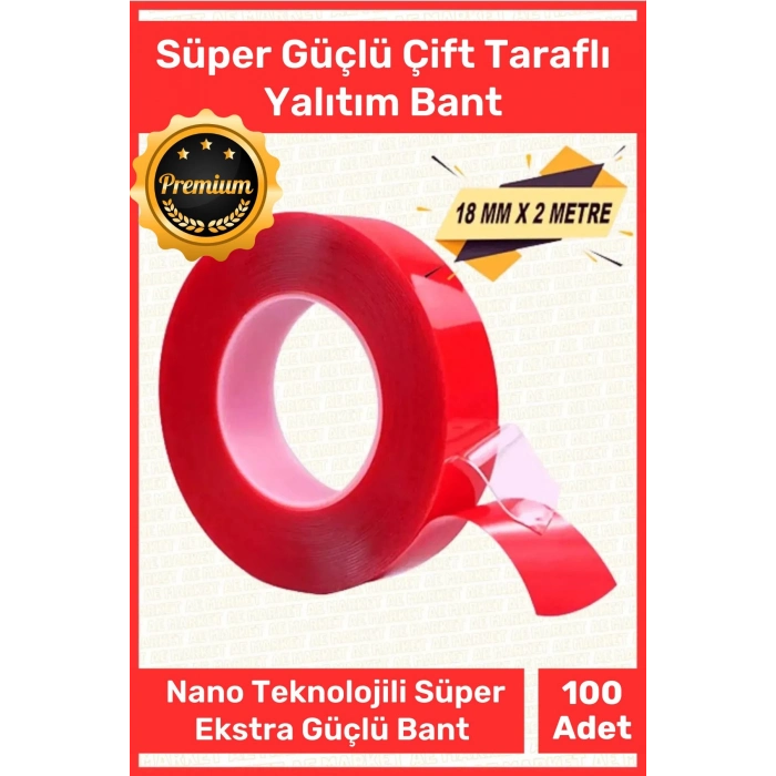 Premium Ekstra Güçlü Çok Amaçlı Çift Taraflı Tamir Mekan Montaj 1,5 Mt Silikon Şeffaf Bant 100 Adet