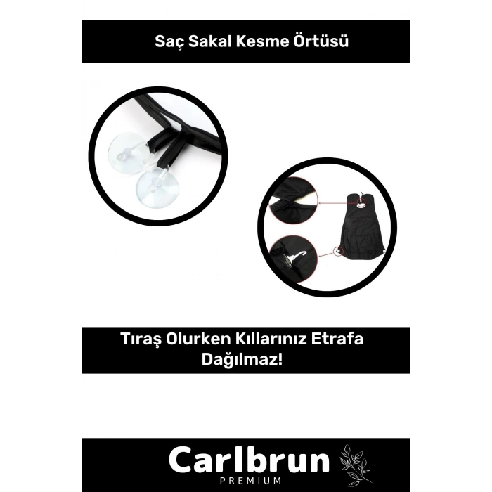 Premium Pratik Vakumlu Aynaya Yapıştırma Aparatlı Evde Saç Sakal Kesme Siyah- Beyaz Set Tıraş Örtüsü