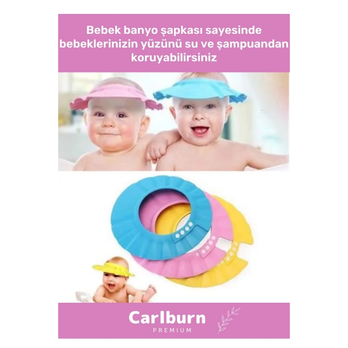 Bebek Duş Başlığı Ayarlanabilir Düğmeli Çocuk Küvet Göze Su Kaçırmayan Pembe Banyo Şapkası - 2 Adet