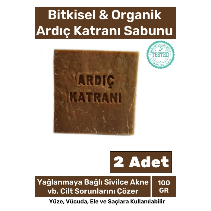 %100 Doğal Bitkisel El Yüz Vücut Saç Cilt Orijinal Vegan 2li Ardıç Katranı Sabunu