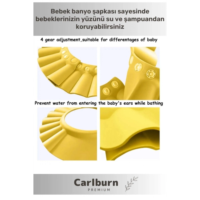 Ayarlanabilir Düğmeli Bebek Duş Başlığı Çocuk Küvet Göze Su Kaçırmayan Unisex 2li Banyo Şapka Seti