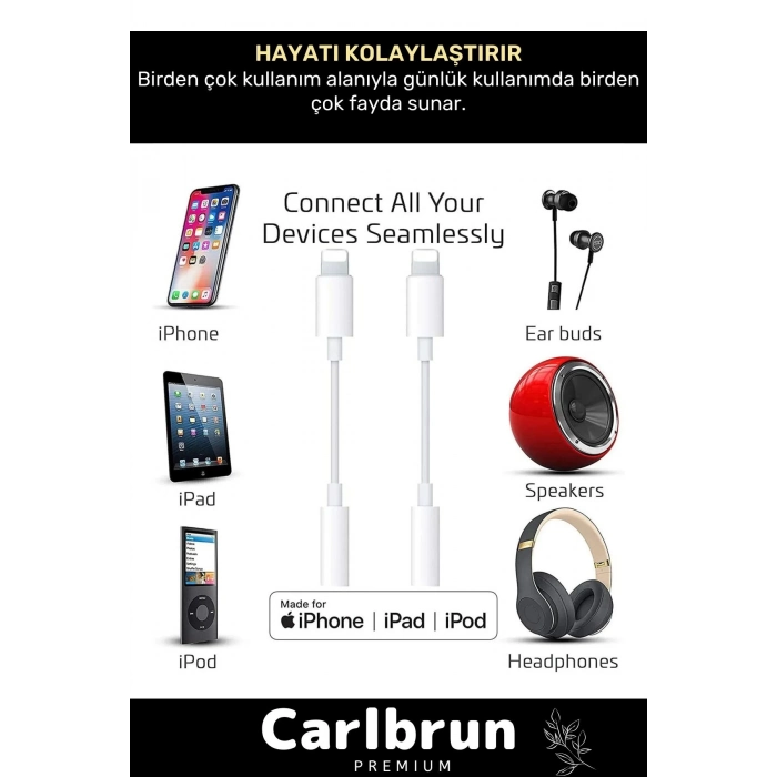 Iphone 15 14 13 12 11 X 8 7 Plus Ipad Uyumlu Lightning Uyumlu Kulaklık Çevirici Aux Dönüştürücü