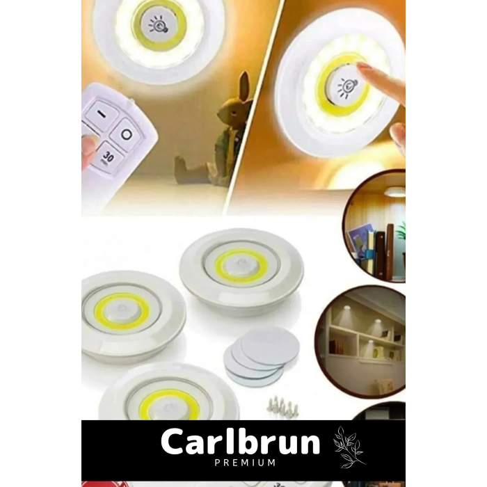 Özel Av Kamp Ev Okul Araba Otel Pilli Uzaktan Kumandalı Yapışkanlı Dayanıklı 3Lü Led Spot 1 Adet