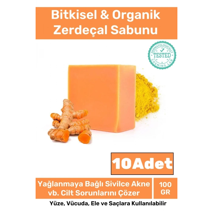 %100 Doğal Güzel Kokulu El Yüz Saç Vücut Cilt Orijinal 10lu Zerdeçal Ekstraktı Sabun