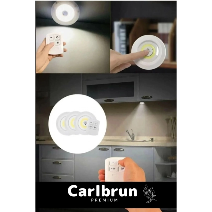 Özel Av Kamp Ev Okul Araba Otel Pilli Uzaktan Kumandalı Yapışkanlı Dayanıklı 3Lü Led Spot 2 Adet