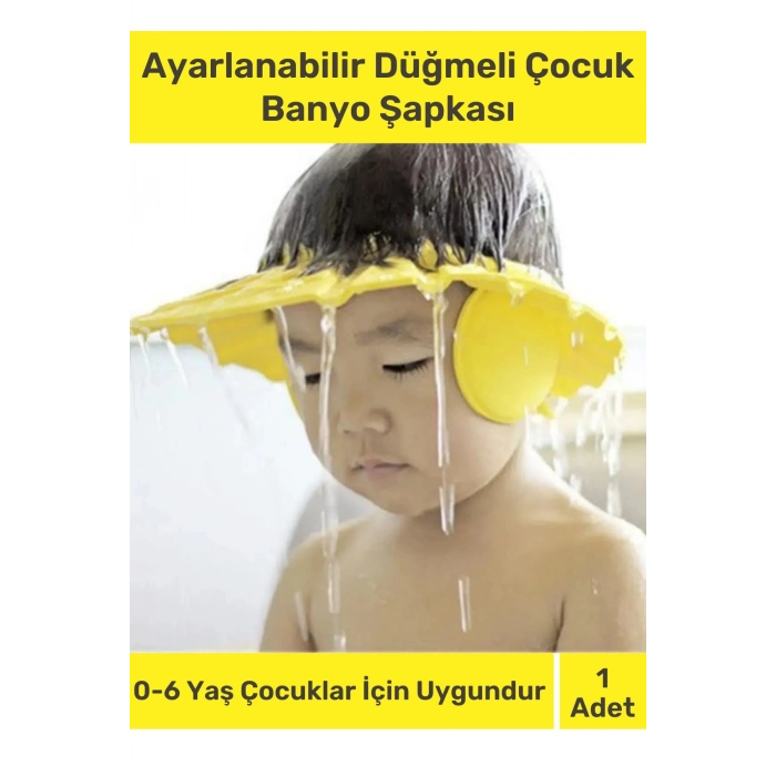 Özel Üretim Bebek Duş Başlığı Ayarlanabilir Düğmeli Çocuk Küvet Göze Su Kaçırmayan Banyo Şapkası