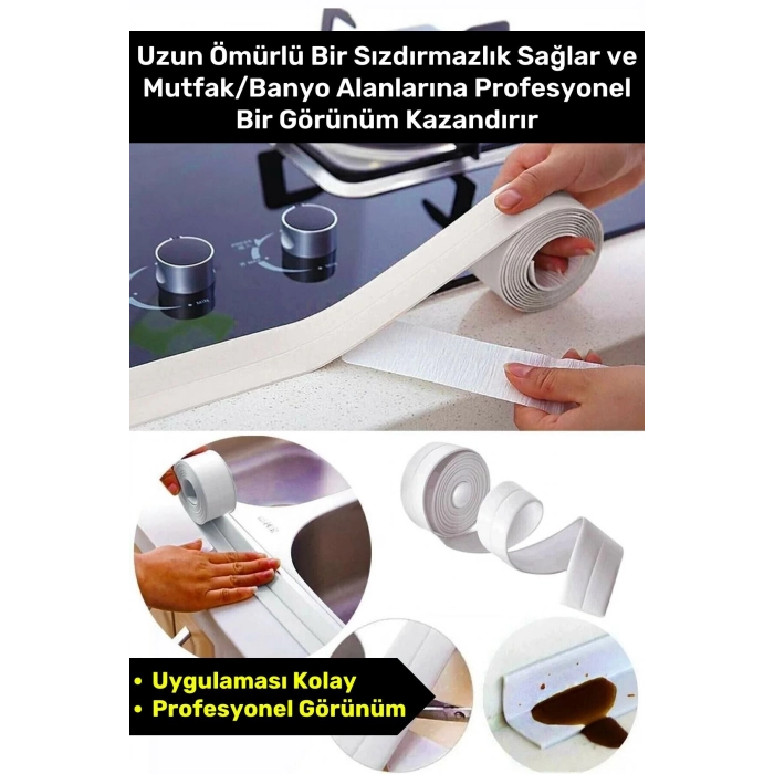 Premium Su Geçirmez Sızdırmaz Dayanıklı Lavabo Pvc Yağ Kenar Küf Önleyici 3.2m 2 Adet İzolasyon Bant