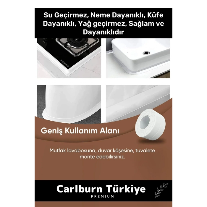 Premium Su Geçirmez Sızdırmaz Dayanıklı Lavabo Pvc Yağ Kenar Küf Önleyici 3.2m 2 Adet İzolasyon Bant