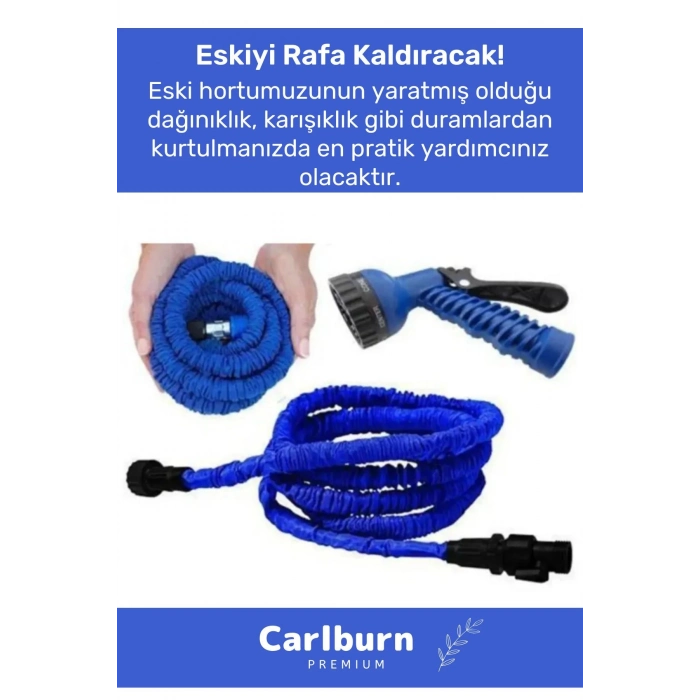 Özel Üretim Dolaşmaz Kırılmaz 7 Kademeli Uzayan Bahçe Sulama Araç Yıkama Tabancalı 15 Metre Hortum