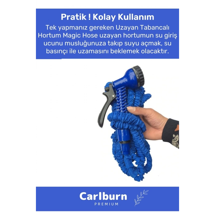 Özel Üretim Dolaşmaz Kırılmaz 7 Kademeli Uzayan Bahçe Sulama Araç Yıkama Tabancalı 15 Metre Hortum