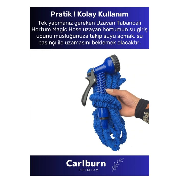 Özel Üretim Dolaşmaz Kırılmaz 7 Kademeli Uzayan Bahçe Sulama Araç Yıkama Tabancalı 22,5 Metre Hortum