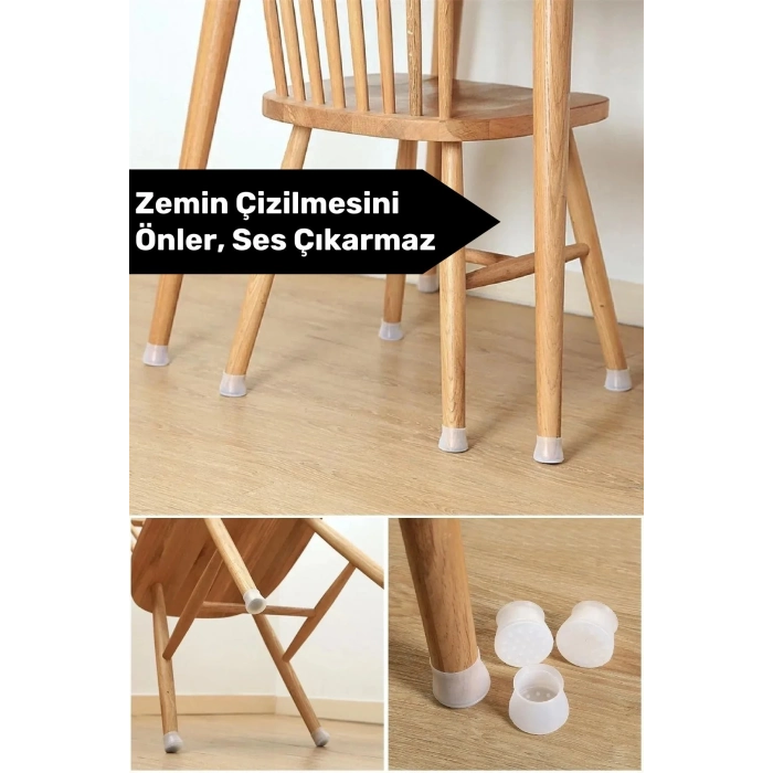 Premium Kaydırmaz Çizdirmez Mobilya Masa Sandalye Zemin Koruyucu Silikon Pabuç Ayak Kılıf 20 Adet