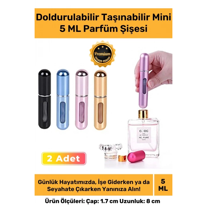 Özel Parfüm Şişesinden Doldurulabilir Taşınabilir Çanta İçi Mini Cep Parfüm Şişesi 5 Ml x 2 Adet