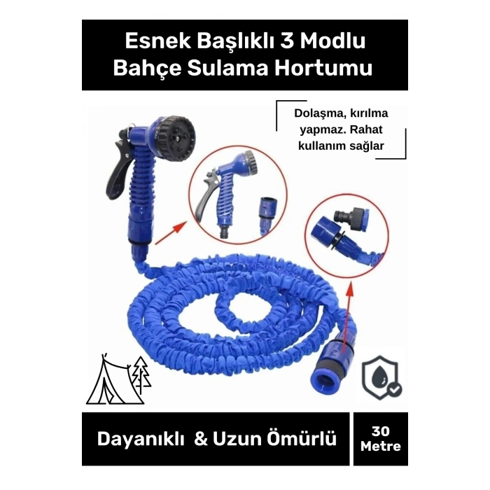 Özel Üretim Dolaşmaz Kırılmaz 7 Kademeli Uzayan Bahçe Sulama Araç Yıkama Tabancalı 30 Metre Hortum