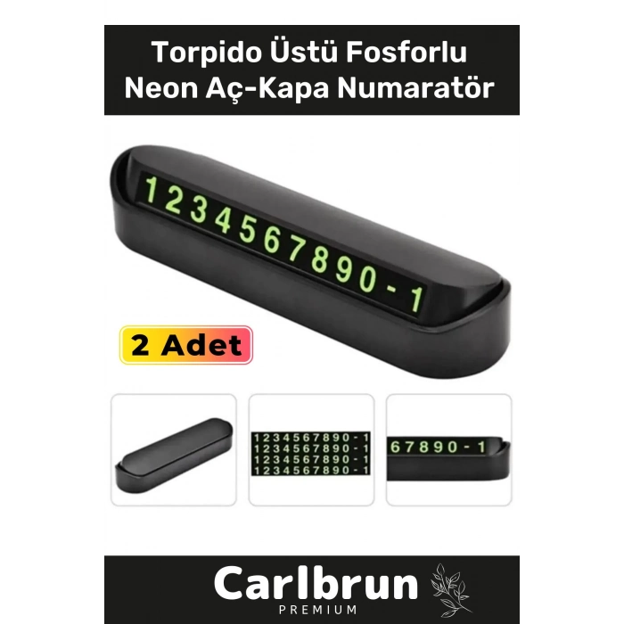 Lüks Araç Içi Telefon Numarası Oto Cam Kartı Torpido Üstü Fosforlu Neon Aç-Kapa Numaratör 2 Adet