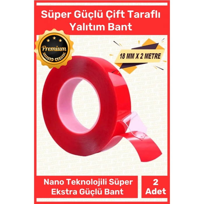 Premium Ekstra Güçlü Çok Amaçlı Çift Taraflı Tamir Dış Mekan Montaj 2mt Silikon Şeffaf Bant 2 Adet