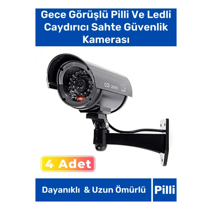 Özel Ev Apartman Bahçe İş Yeri Gece Görüşlü Pilli Ledli Caydırıcı Sahte Güvenlik Kamerası 4lü Set