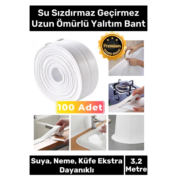 Premium Su Geçirmez Sızdırmaz Dayanıklı Lavabo Pvc Kenar Küf Önleyici 3.2m 100 Adet İzolasyon Bant